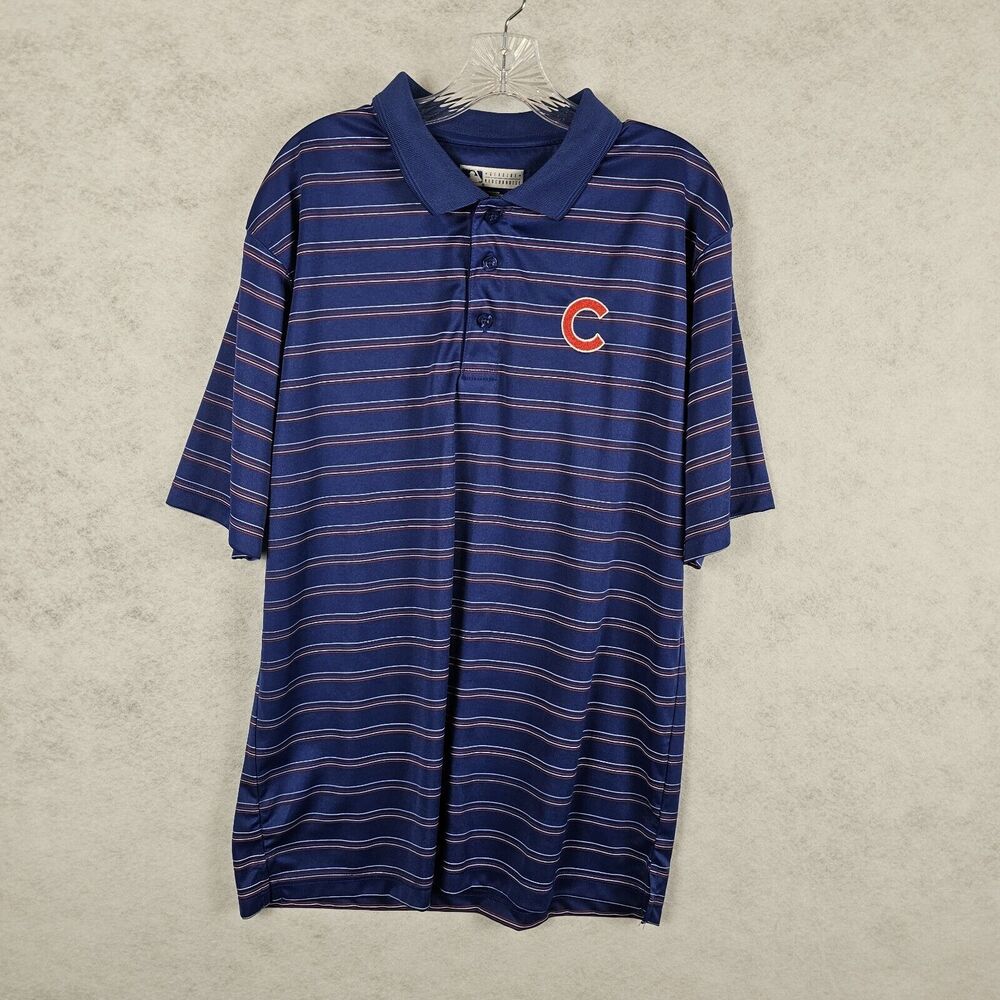 Chicago Cubs Polo Pinstripe‎ Blue Red White Large True Fan Genuine Merchandise